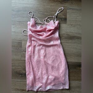 Hello Molly pink sequin cowl neck corset dress